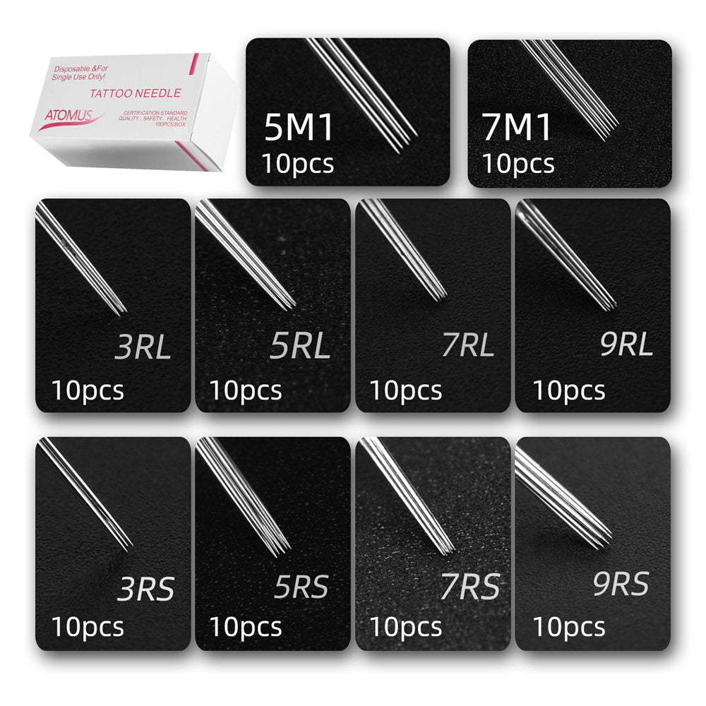 ATOMUS Tattoo Traditional Needle 1203RL 1205RL 1207RL 1209RL 1203RS 1205RS 1207RS 1209RS 1205M1 1207M1 Mix 100pcs #12 0.35mm