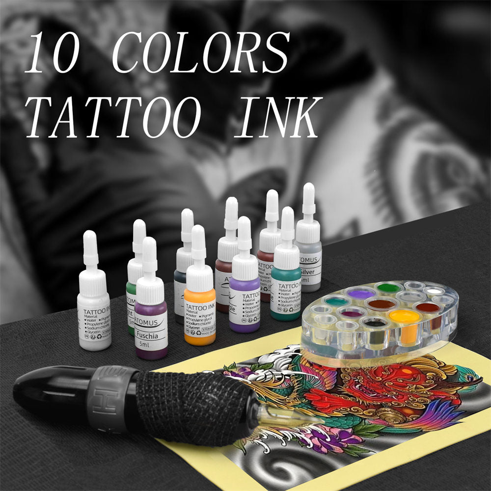 ATOMUS Tattoo Practice Ink Set-10 Colors 1/6 oz 5ml for Practice Skin Natural Plant Pigment