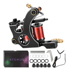 ATOMUS Tattoo Coil Machine Gun 10 Wraps Coil Liner Shader Zinc Alloy Frame for Tattoo Beginners Starters