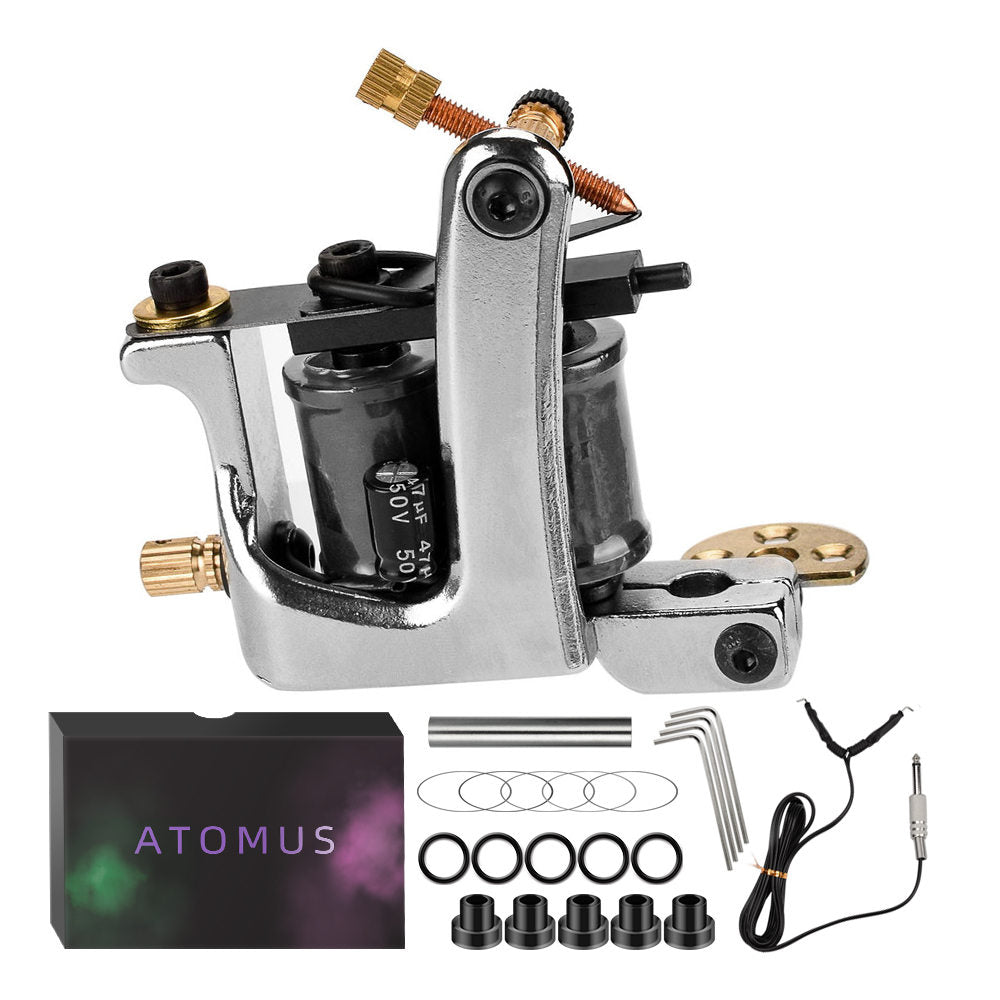 ATOMUS Tattoo Coil Machine Gun 10 Wraps Coil Liner Shader Zinc Alloy Frame for Tattoo Beginners Starters