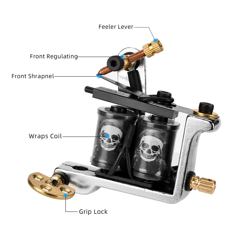 ATOMUS Tattoo Coil Machine Gun 10 Wraps Coil Liner Shader Zinc Alloy Frame for Tattoo Beginners Starters