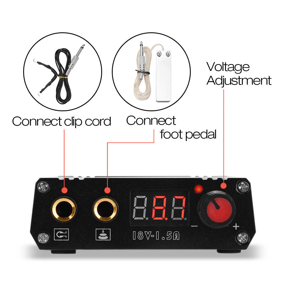 ATOMUS Multifunctional Tattoo Dual Digital Power Supply Foot Pedal 1 Clip Cord