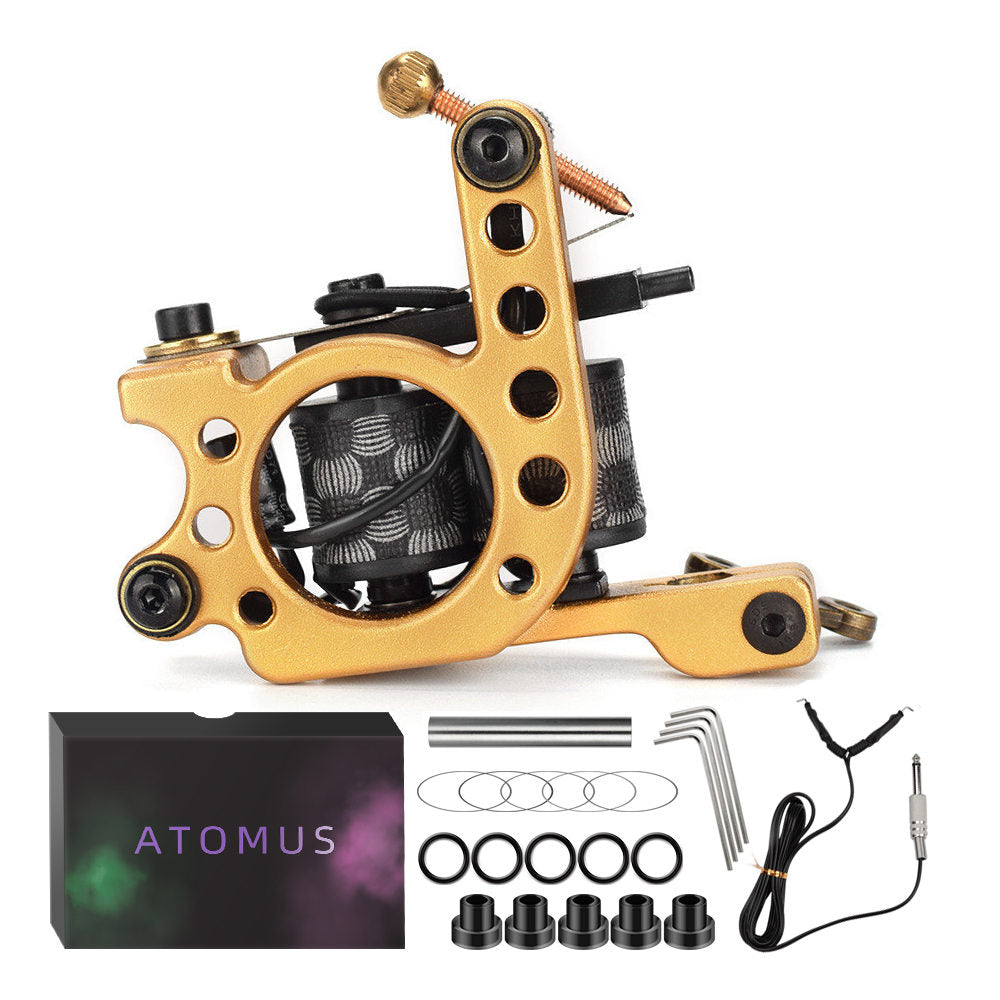 ATOMUS Tattoo Coil Machine Gun 10 Wraps Coil Liner Shader Aluminium Alloy Frame for Tattoo Beginners Starters