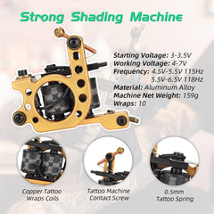 ATOMUS Tattoo Coil Machine Gun 10 Wraps Coil Liner Shader Aluminium Alloy Frame for Tattoo Beginners Starters