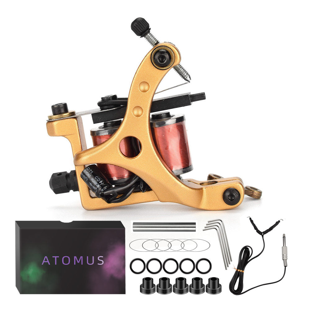 ATOMUS Tattoo Coil Machine Gun 10 Wraps Coil Liner Shader Aluminium Alloy Frame for Tattoo Beginners Starters