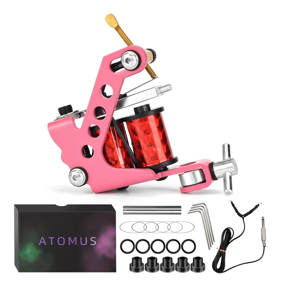 ATOMUS Tattoo Coil Machine Gun 10 Wraps Coil Liner Shader Iron Frame for Tattoo Beginners Starters