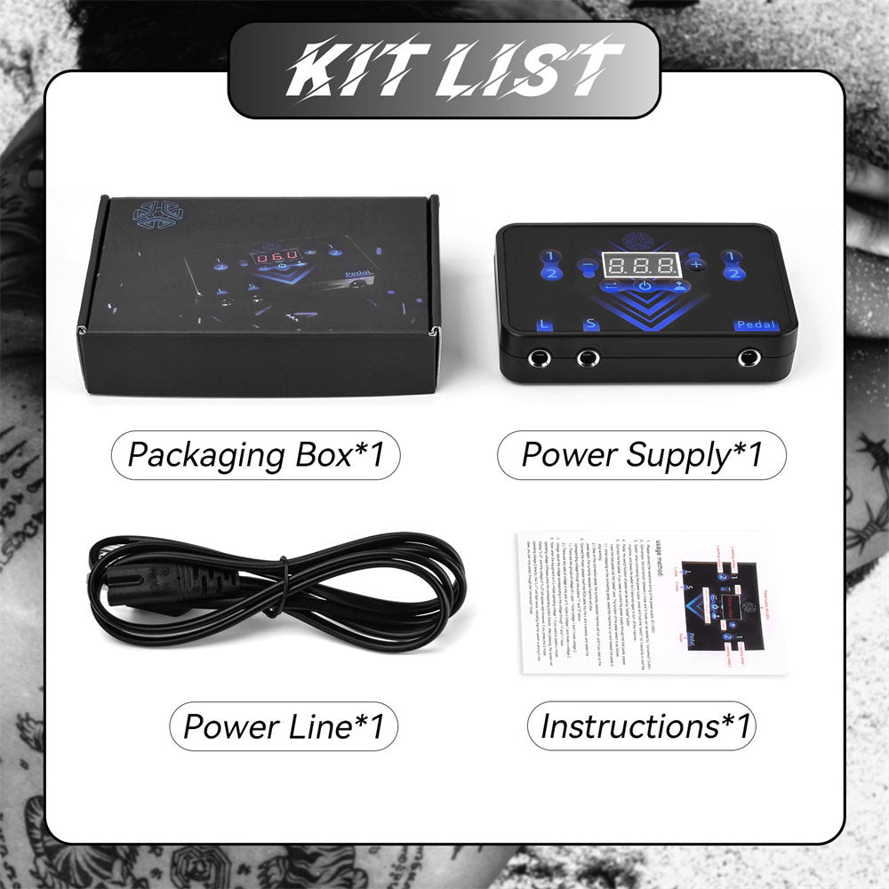 ATOMUS Tattoo Power Supply Colorful LED Foot Pedal 2 Clip Cord