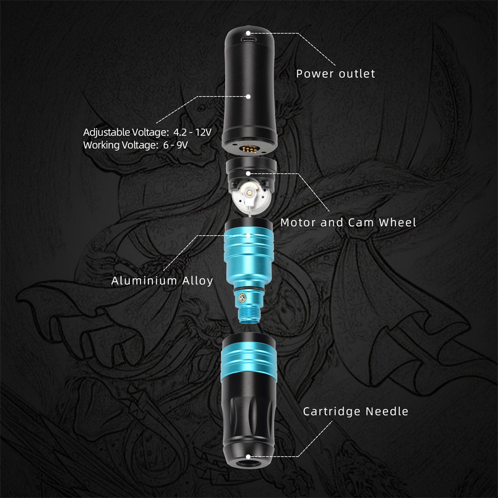 ATOMUS Wireless Tattoo Gun Cartridge Pen Strong Motor 2000mAh Power Supply Digital LED Display Professional for Tattoo Artist Replace the Tattoo Grip and RCA Interface Converter