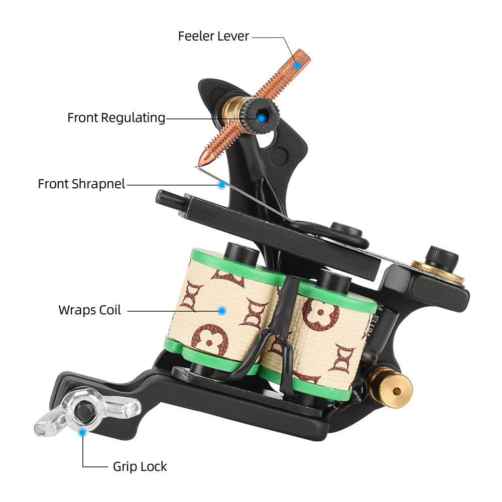 ATOMUS Tattoo Coil Machine Gun 8 Wraps Coil Liner Shader Iron Frame for Tattoo Beginners Starters