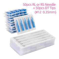 ATOMUS Tattoo Traditional Needle + Tattoo Tips RL or RS + DT Mix 100pcs #12 0.35mm