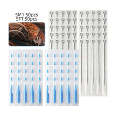 ATOMUS Tattoo Traditional Needle + Tattoo Tips M1 + FT Mix 100pcs #12 0.35mm