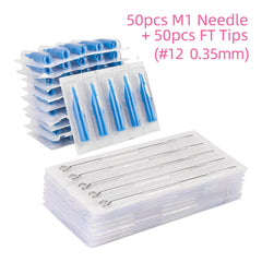 ATOMUS Tattoo Traditional Needle + Tattoo Tips M1 + FT Mix 100pcs #12 0.35mm