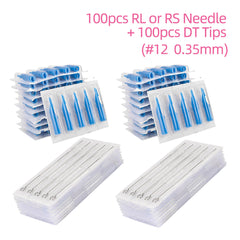 ATOMUS Tattoo Traditional Needle + Tattoo Tips RL or RS + DT Mix 200pcs #12 0.35mm