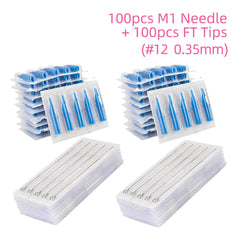 ATOMUS Tattoo Traditional Needle + Tattoo Tips M1 + FT Mix 200pcs #12 0.35mm