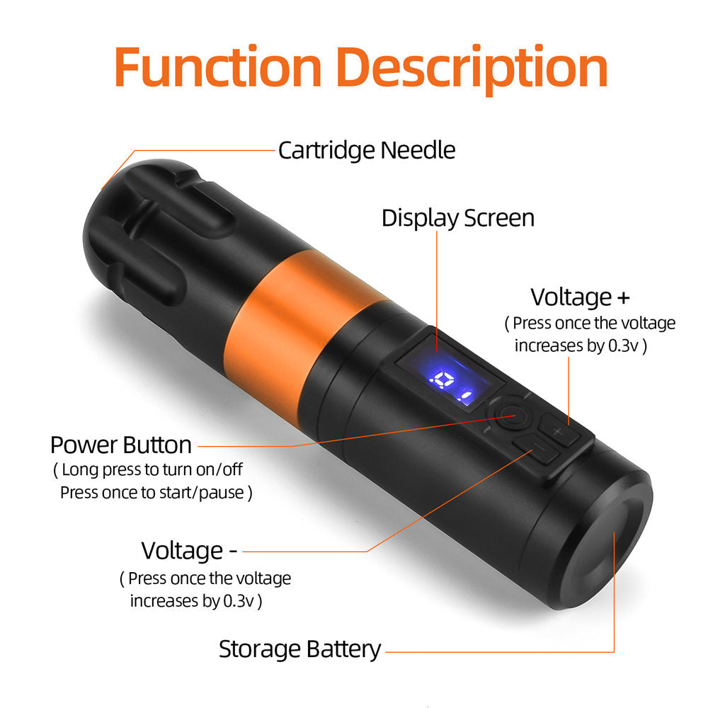 ATOMUS Coreless Motor Wireless Tattoo Gun 2 Batteries 1200mAh Power Supply Number LED Display Professional for Tattoo Artist