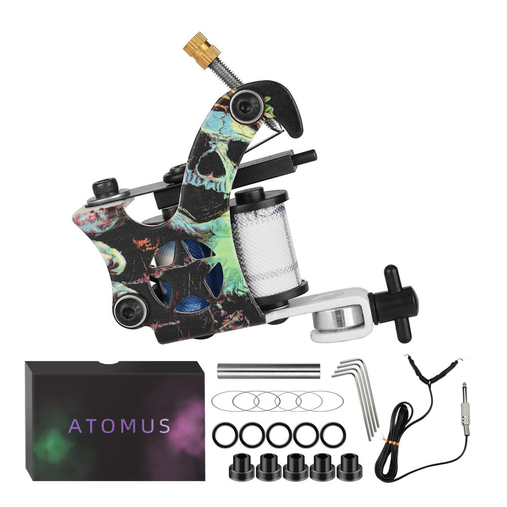 ATOMUS Tattoo Coil Machine Gun 10 Wraps Coil Liner Shader Iron Frame for Tattoo Beginners Starters