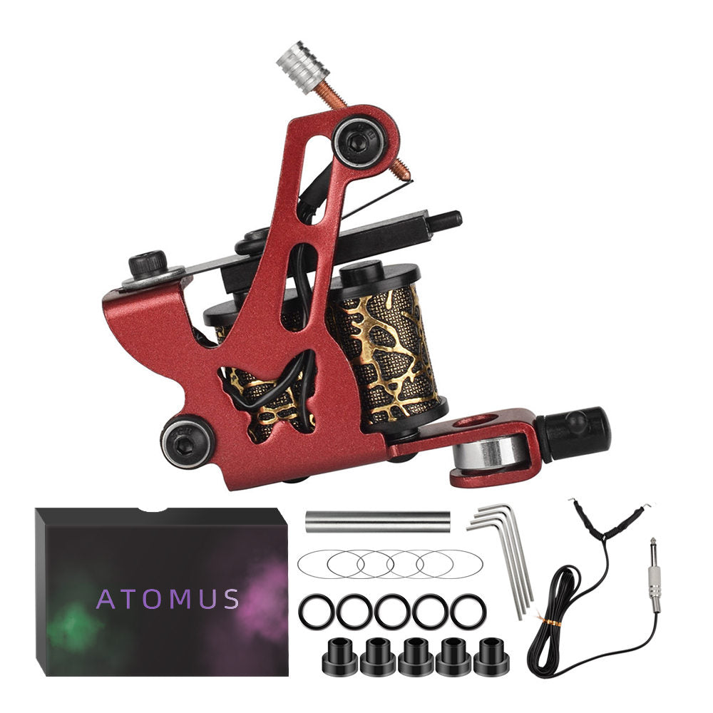 ATOMUS Tattoo Coil Machine Gun 10 Wraps Coil Liner Shader Iron Frame for Tattoo Beginners Starters