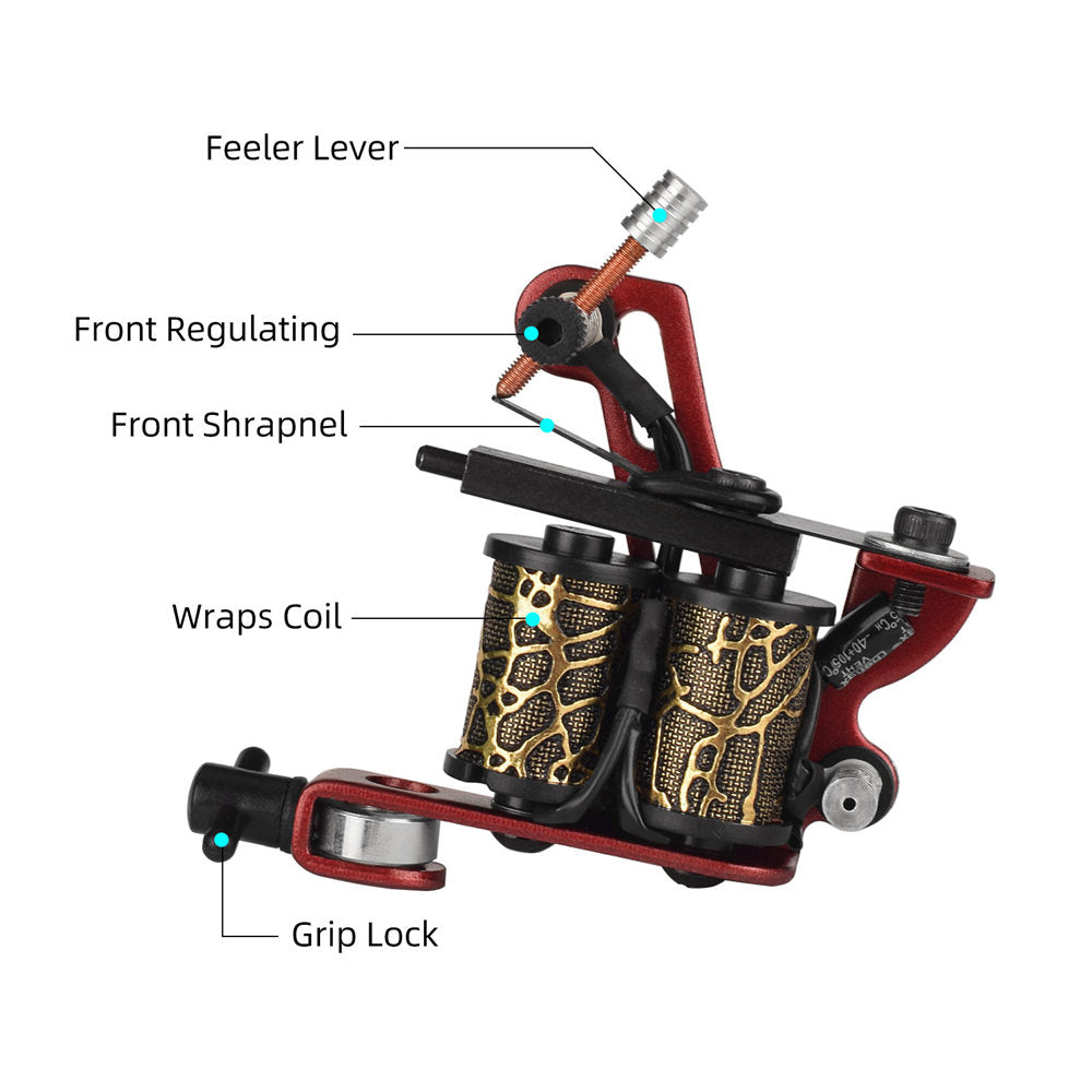 ATOMUS Tattoo Coil Machine Gun 10 Wraps Coil Liner Shader Iron Frame for Tattoo Beginners Starters