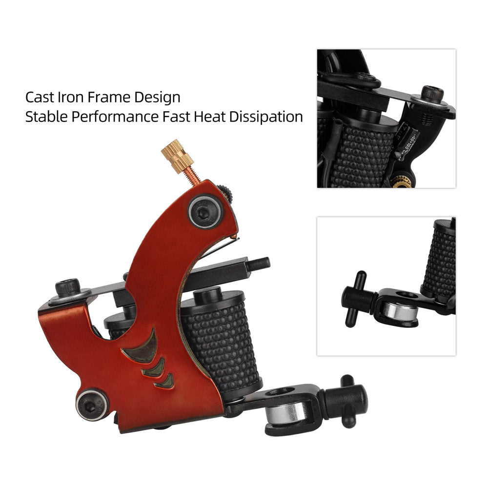 ATOMUS Tattoo Coil Machine Gun 10 Wraps Coil Liner Shader Iron Frame for Tattoo Beginners Starters