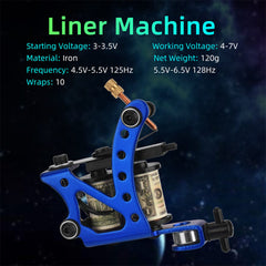 ATOMUS Tattoo Coil Machine Gun 10 Wraps Coil Liner Shader Iron Frame for Tattoo Beginners Starters