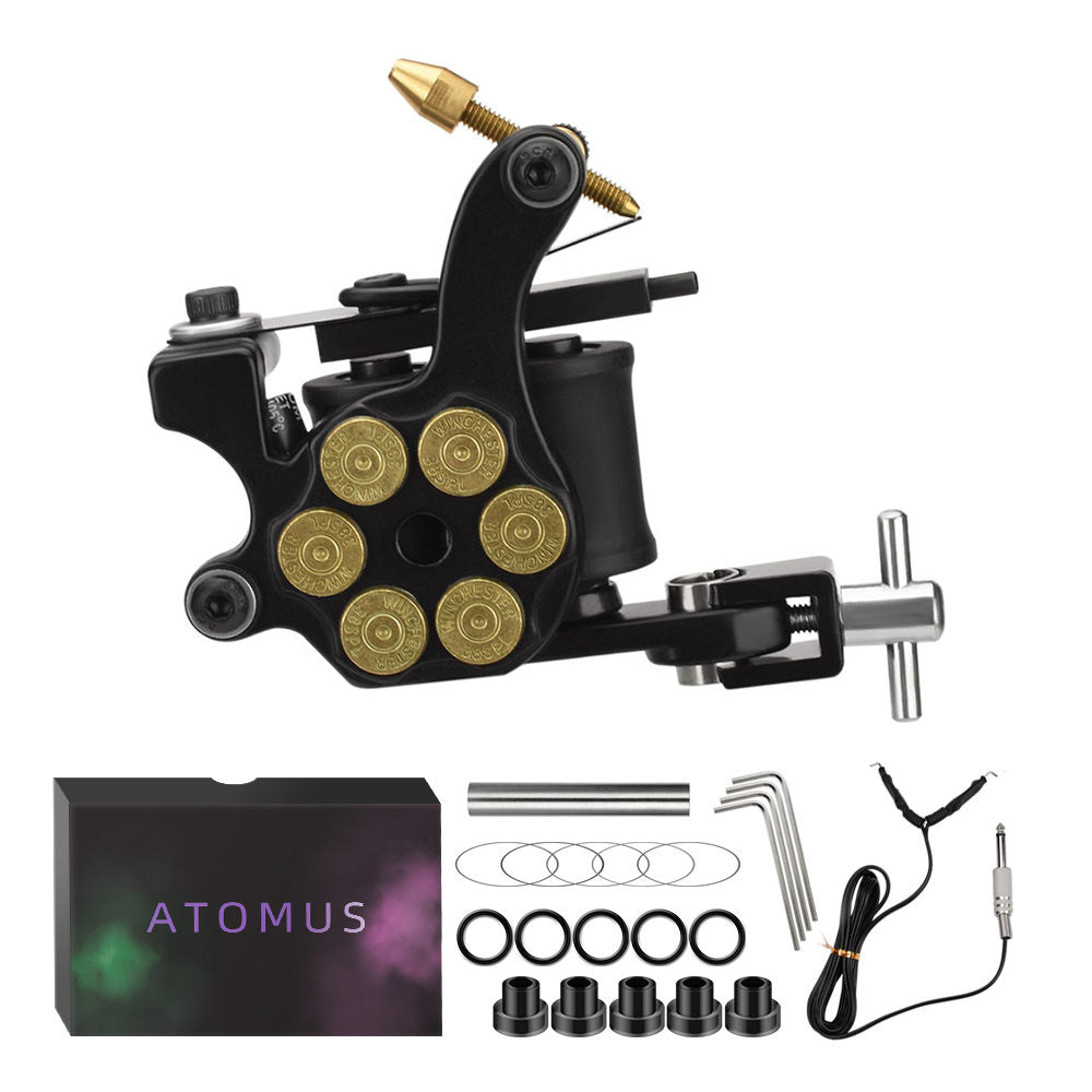 ATOMUS Tattoo Coil Machine Gun 10 Wraps Coil Liner Shader Zinc Alloy Frame for Tattoo Beginners Starters