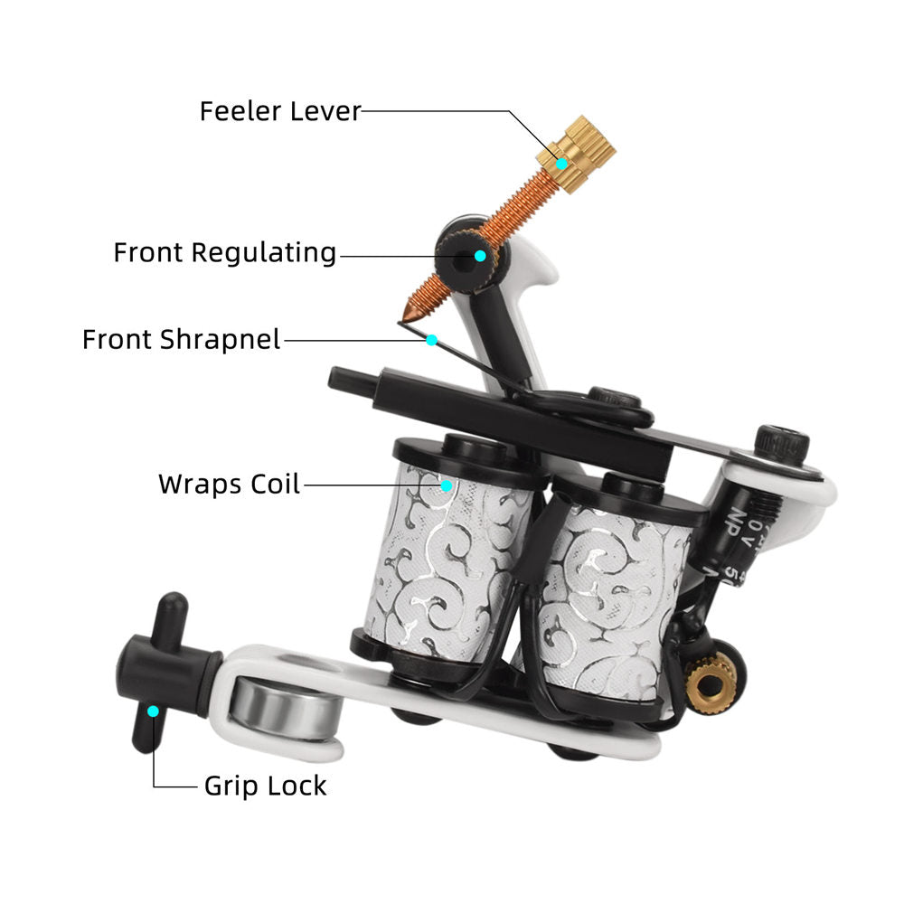 ATOMUS Tattoo Coil Machine Gun 10 Wraps Coil Liner Shader Iron Frame for Tattoo Beginners Starters