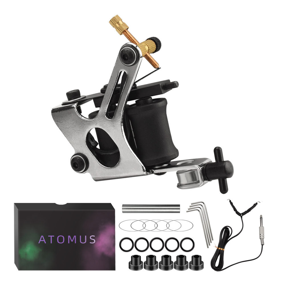 ATOMUS Tattoo Coil Machine Gun 10 Wraps Coil Liner Shader Iron Frame for Tattoo Beginners Starters