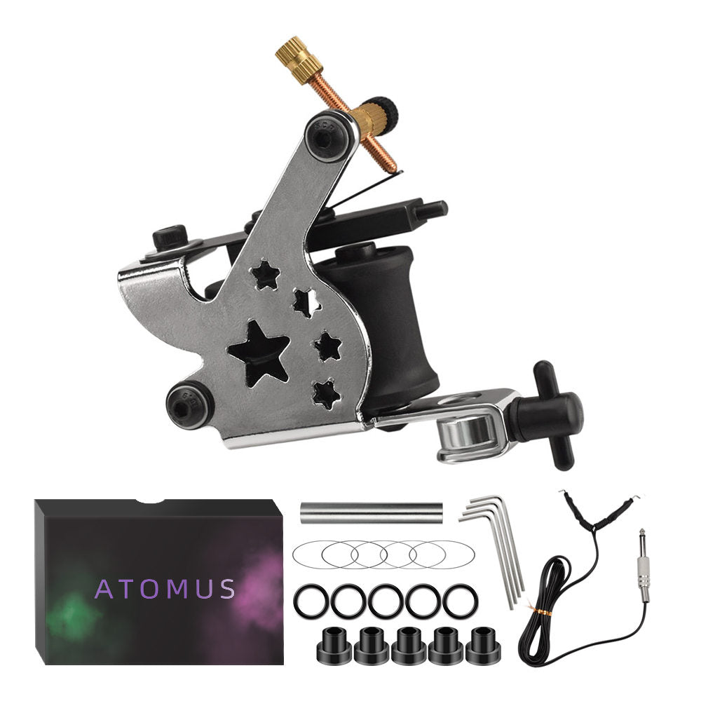 ATOMUS Tattoo Coil Machine Gun 10 Wraps Coil Liner Shader Iron Frame for Tattoo Beginners Starters