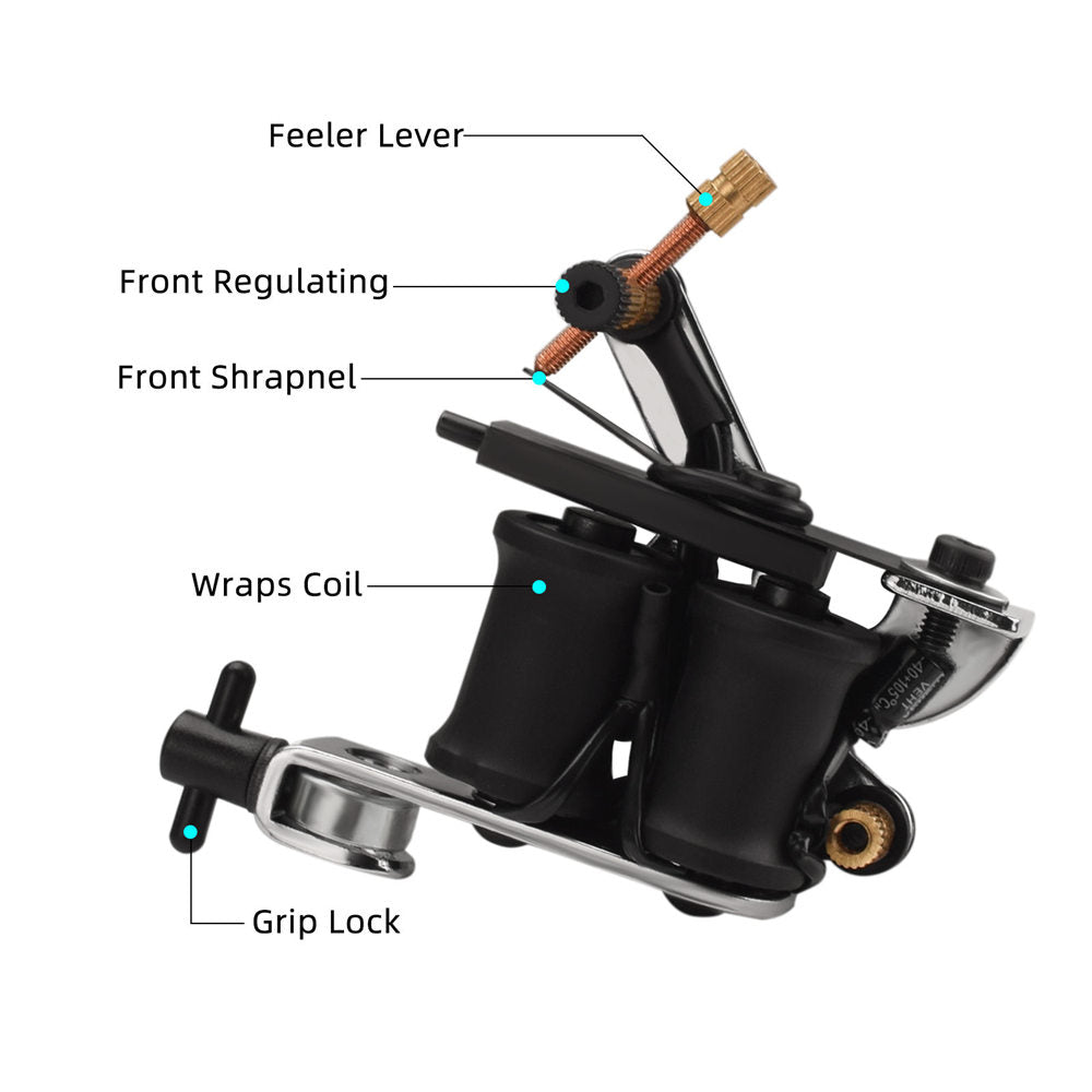 ATOMUS Tattoo Coil Machine Gun 10 Wraps Coil Liner Shader Iron Frame for Tattoo Beginners Starters