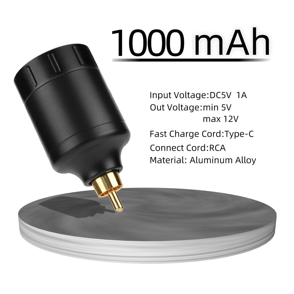 ATOMUS Wireless Tattoo Battery Pack 1000mAh Portable Rechargeable with LED for Rotary Tattoo Machine