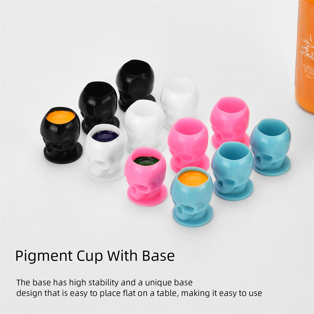ATOMUS 200pcs Skull Tattoo Ink Cups - ABS Cups Disposable with Base for Makeup Pigment