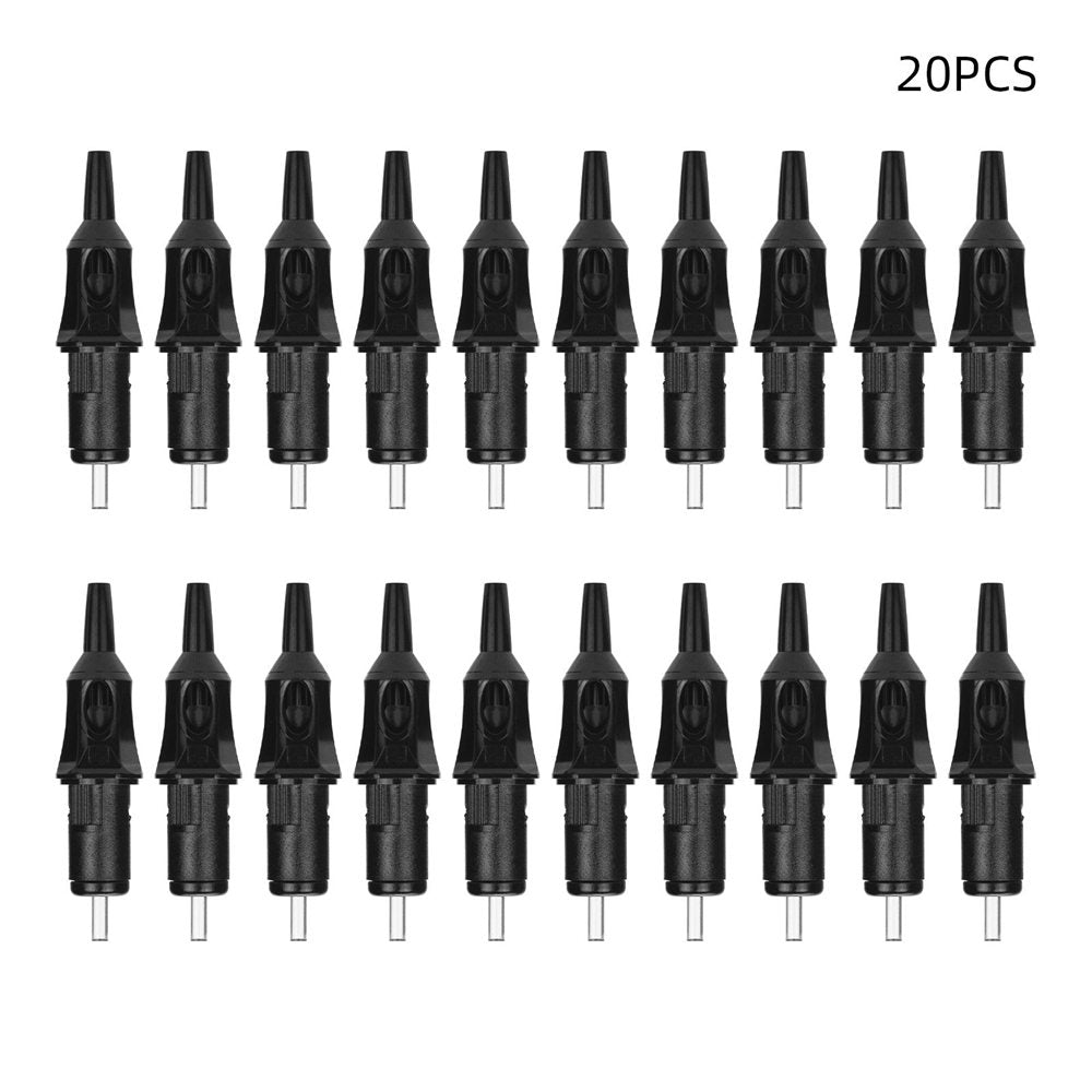 ATOMUS Black 20pcs Tattoo Ballpoint Pen Cartridge Needles Retractable Ball Pen Cartridges for Dotwork Drawing Sketch Stippling Practice On Papers