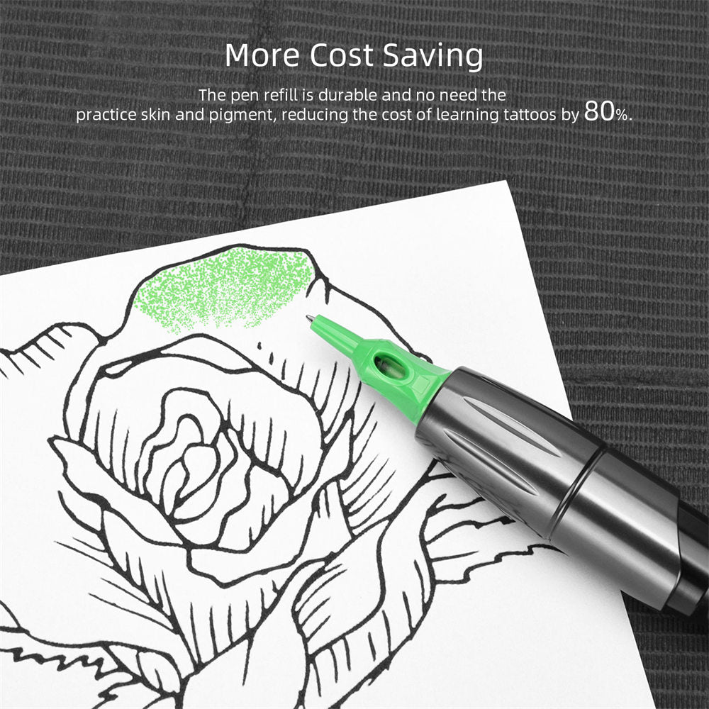 ATOMUS Green 20pcs Tattoo Ballpoint Pen Cartridge Needles Retractable Ball Pen Cartridges for Dotwork Drawing Sketch Stippling Practice On Papers