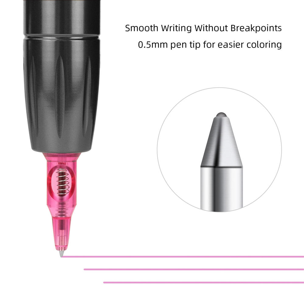 ATOMUS Tattoo Ballpoint Pen Cartridge Needles Pink Retractable Ball Pen Cartridges for Dotwork Drawing Sketch Stippling Practice On Papers