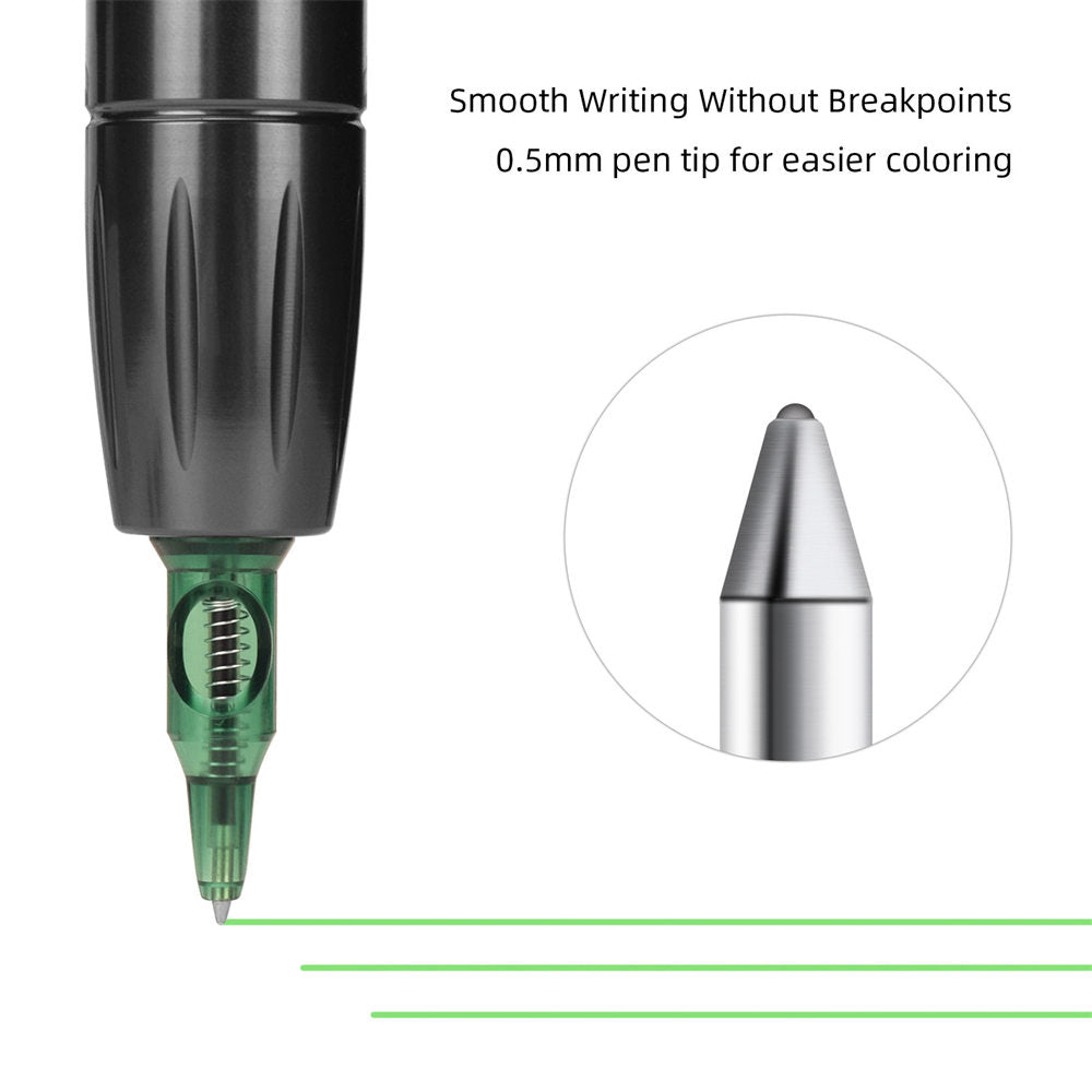 ATOMUS Tattoo Ballpoint Pen Cartridge Needles Green Retractable Ball Pen Cartridges for Dotwork Drawing Sketch Stippling Practice On Papers