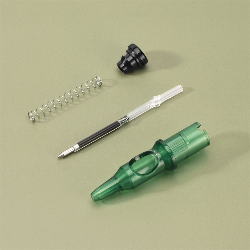 ATOMUS Tattoo Ballpoint Pen Cartridge Needles Green Retractable Ball Pen Cartridges for Dotwork Drawing Sketch Stippling Practice On Papers