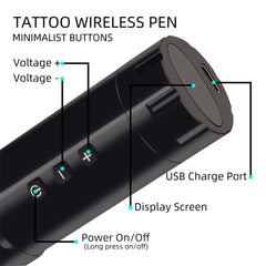 ATOMUS Wireless Tattoo Gun Cartridge Pen Strong Motor 2000mAh Power Supply Digital LED Display Professional for Tattoo Artist