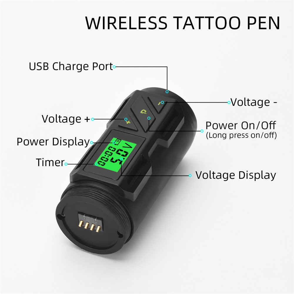 ATOMUS Wireless Tattoo Gun Cartridge Pen Strong Motor 2000mAh Power Supply Digital LED Display with Timer Professional for Tattoo Artist