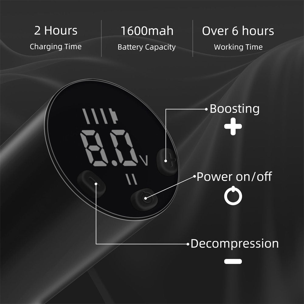 ATOMUS Wireless Tattoo Gun Cartridge Pen Strong Motor 1600mAh Power Supply Digital LED Display with Timer Professional for Tattoo Artist